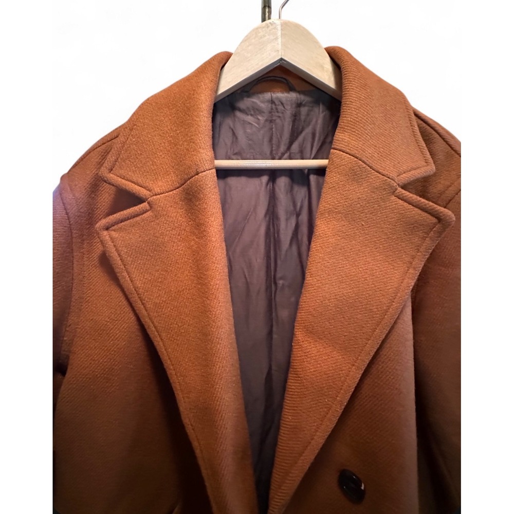 Everlane Womens Wool Blend Double Breasted Long Overcoat Rust Orange Toffee XL - Picture 4 of 6